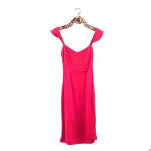 Reformation Sheath Midi Dress Watermelon Red Pink Flutter Sleeve 2